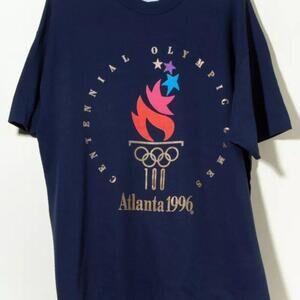 1990S Atlanta 1996 Olympic Games Graphic Navy Blue Shirt